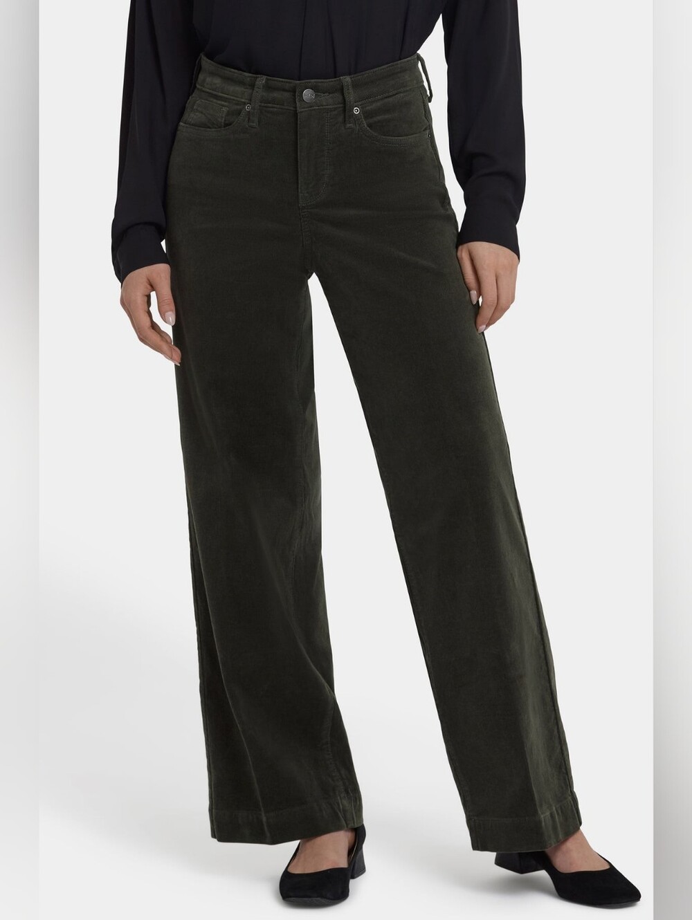 NYDJ Teresa Wide Leg High Rise Stretch Corduroy Pants Vine Leaf Green size 16